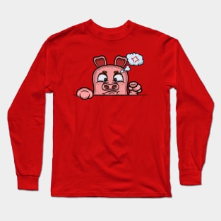 Pig Cartoon With Angry Face Expression Long Sleeve T-Shirt